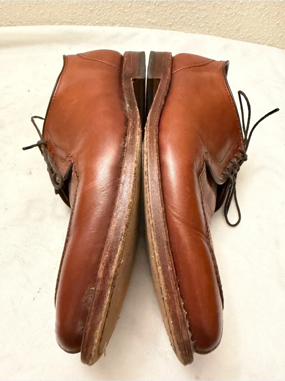 Allen Edmonds Cognac Brown Leather Split-Toe Derby Shoes, pre-owned, SZ9.5